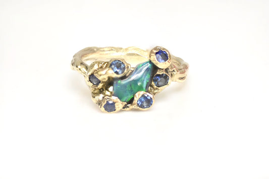 Black Opal Sapphire Encrusted Ring. St Ives, Cornwall.