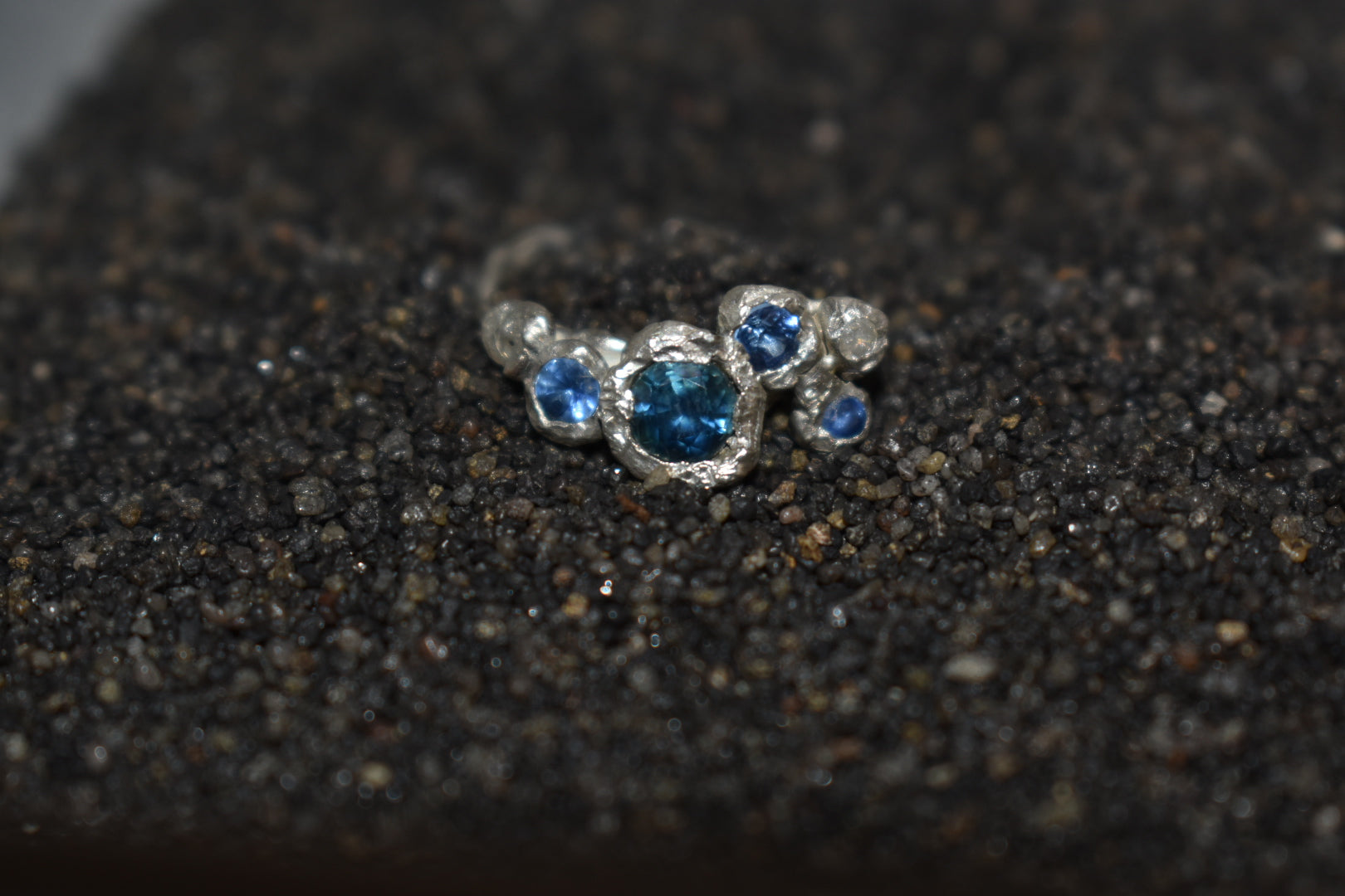 sapphire and salt and pepper ring 