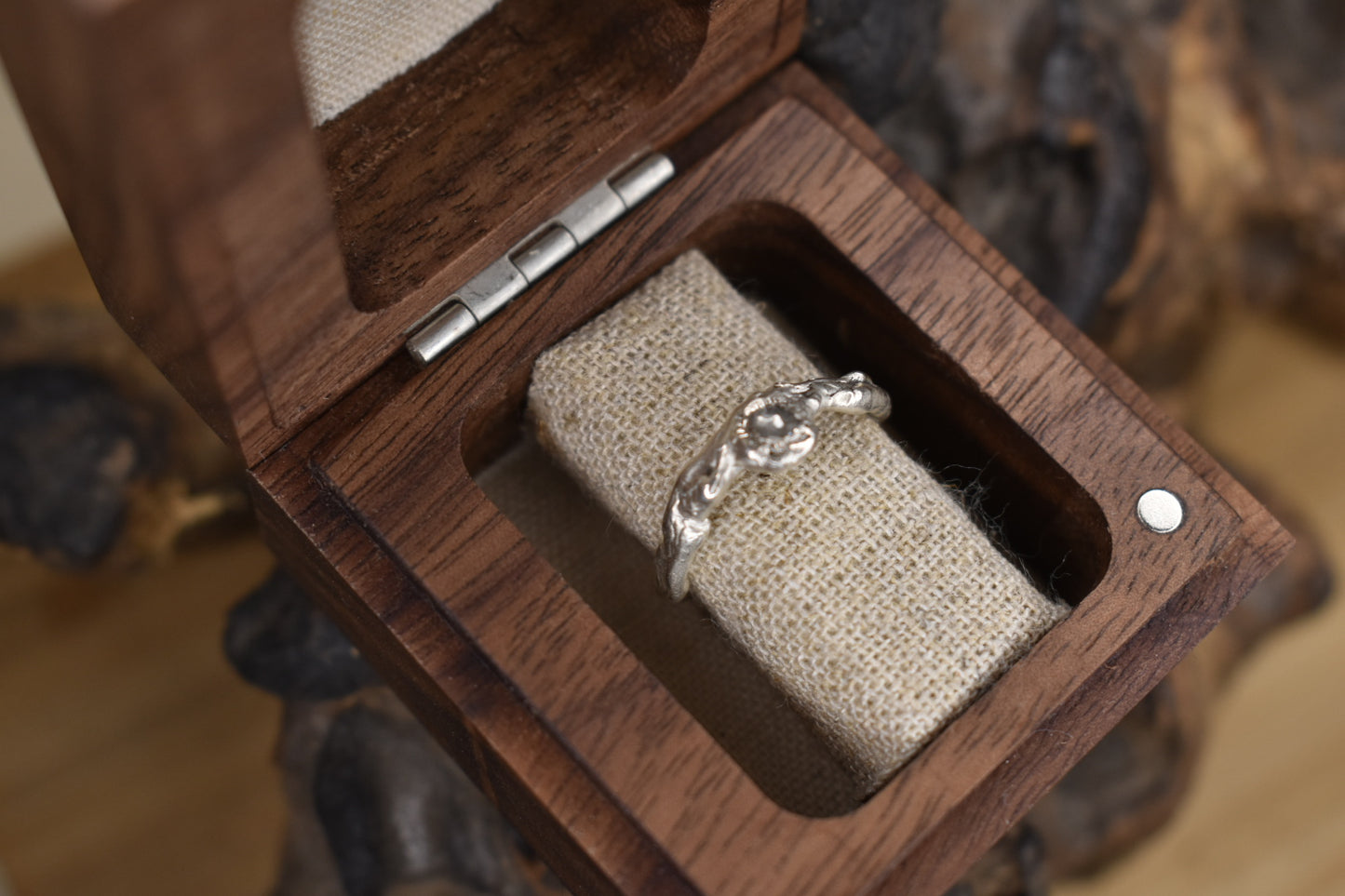 Minimalist ring with salt and pepper diamond. Cairngorm Mountain, Scotland.