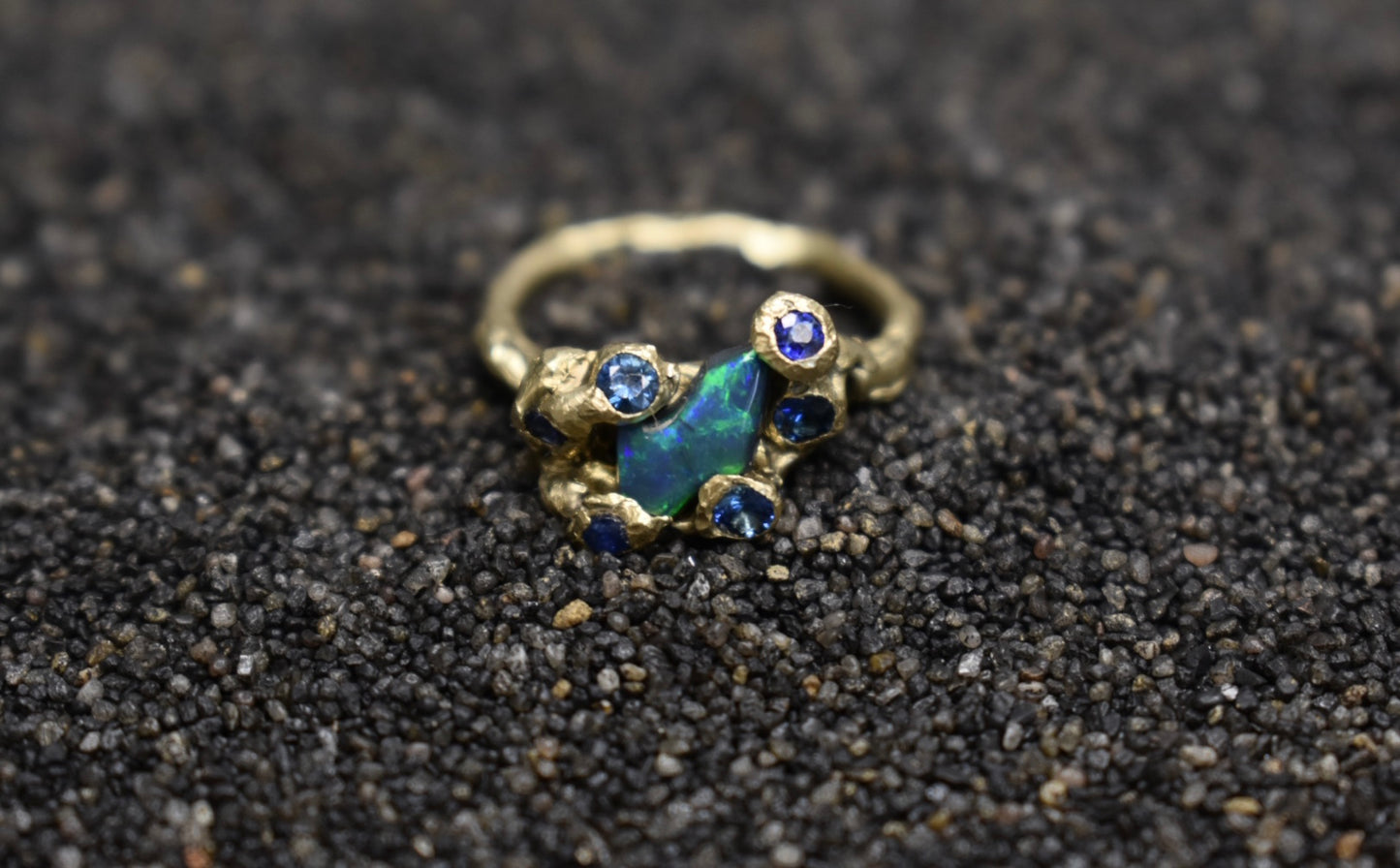 Black Opal Sapphire Encrusted Ring. St Ives, Cornwall.