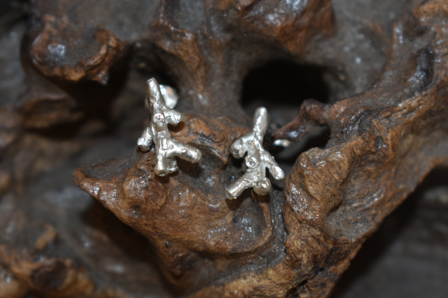 Silver and Diamond Coral Style Earrings. Ullapool, Scotland.