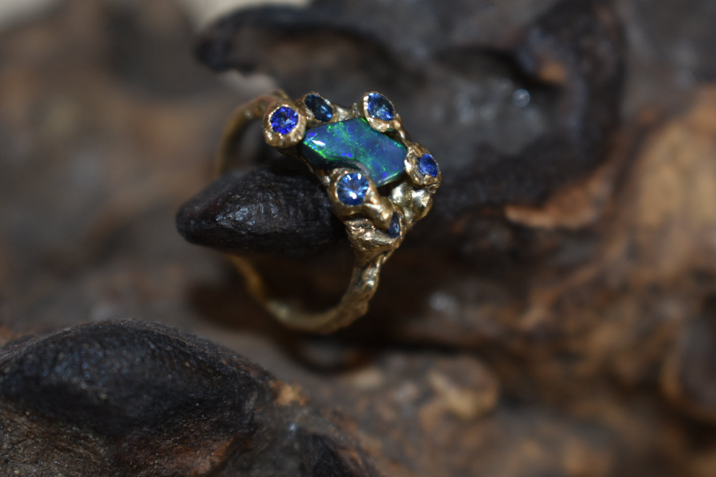 Black Opal Sapphire Encrusted Ring. St Ives, Cornwall.