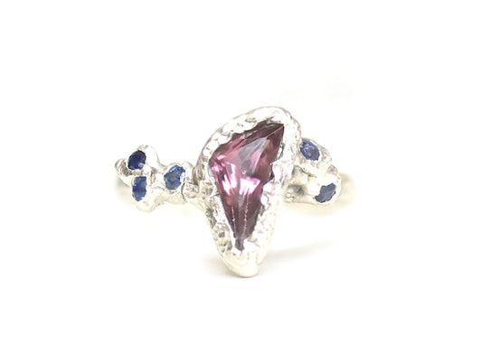 Pink/Red Spinel and Sapphire Silver Ring. Christchurch, Dorset.