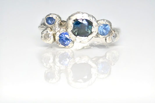 sapphire and salt and pepper ring