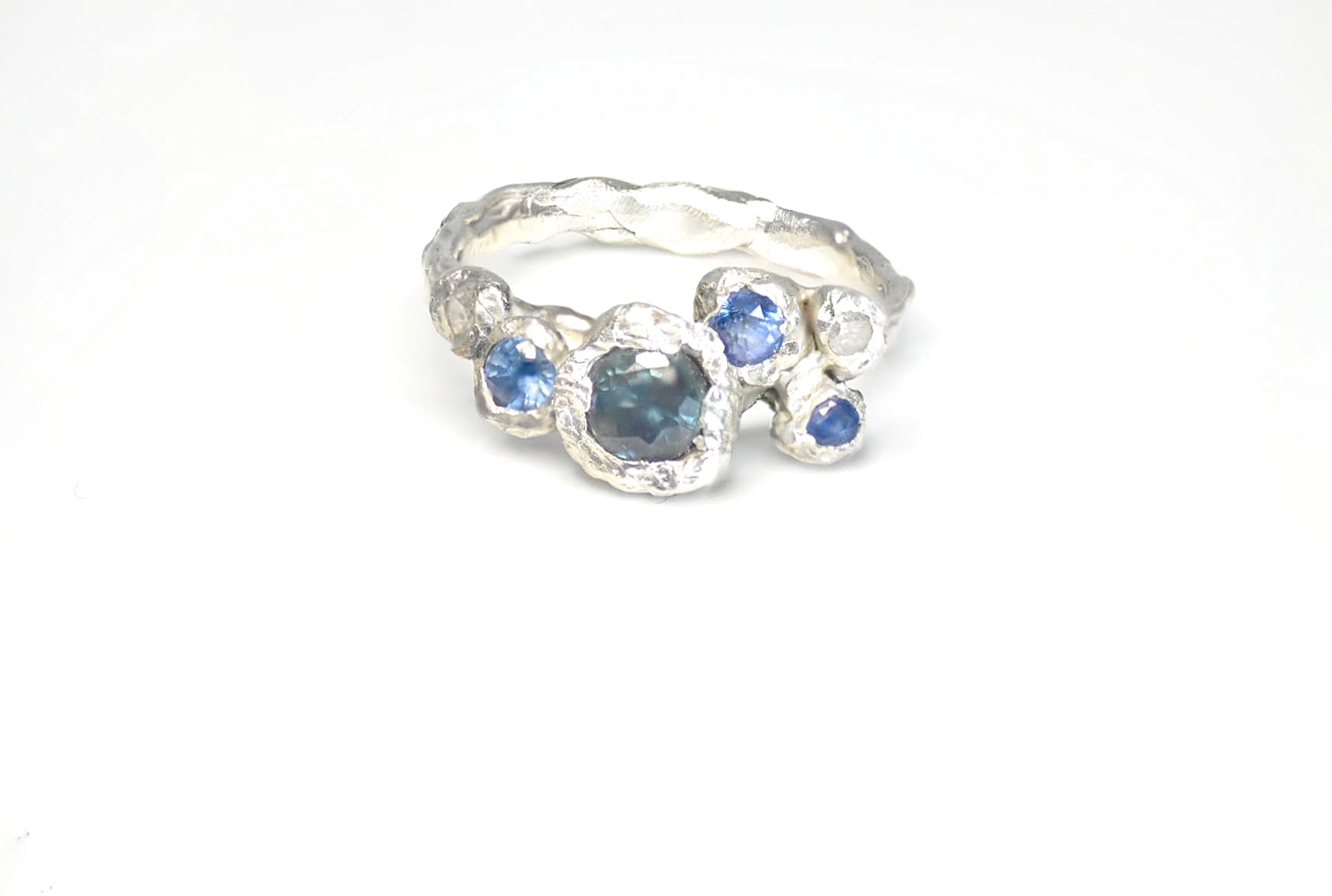 sapphire and salt and pepper ring